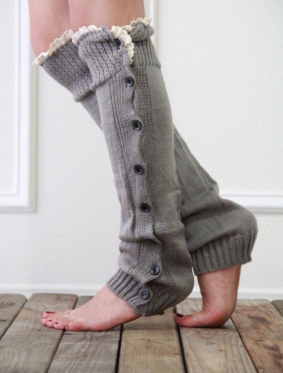 Knit Leg Warmers with Buttons Womens Slouchy Winter Legwear Long Boot Socks